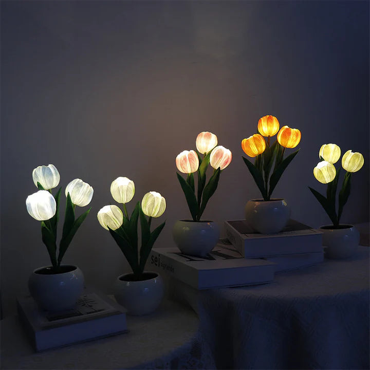 Tulip LED Desk Lamp in Ceramic Vase – Warm Ambient Light